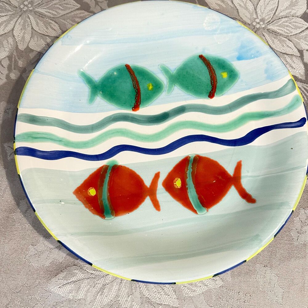Vtg Italian Ceramic Fish Plate Hand Painted De Simone Style Nautical Decor READ